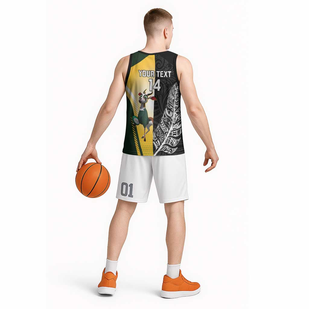 New Zealand and South Africa Rugby Custom Basketball Jersey Maori Silver Fern Springbok Together - Aussie Hoodie