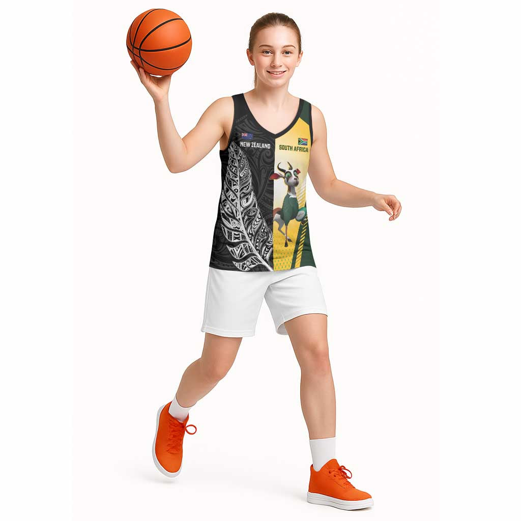 New Zealand and South Africa Rugby Custom Basketball Jersey Maori Silver Fern Springbok Together - Aussie Hoodie