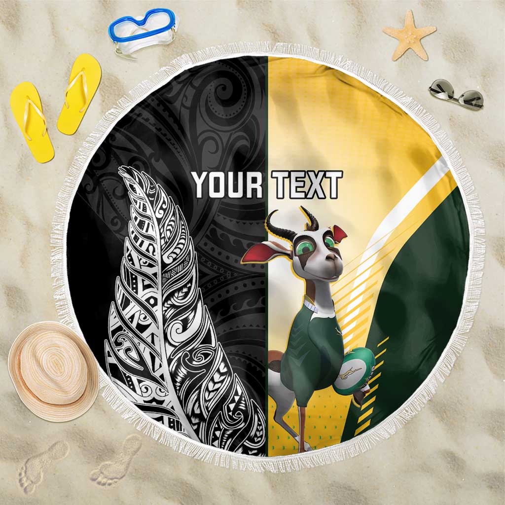 New Zealand and South Africa Rugby Custom Beach Blanket Maori Silver Fern Springbok Together - Aussie Hoodie