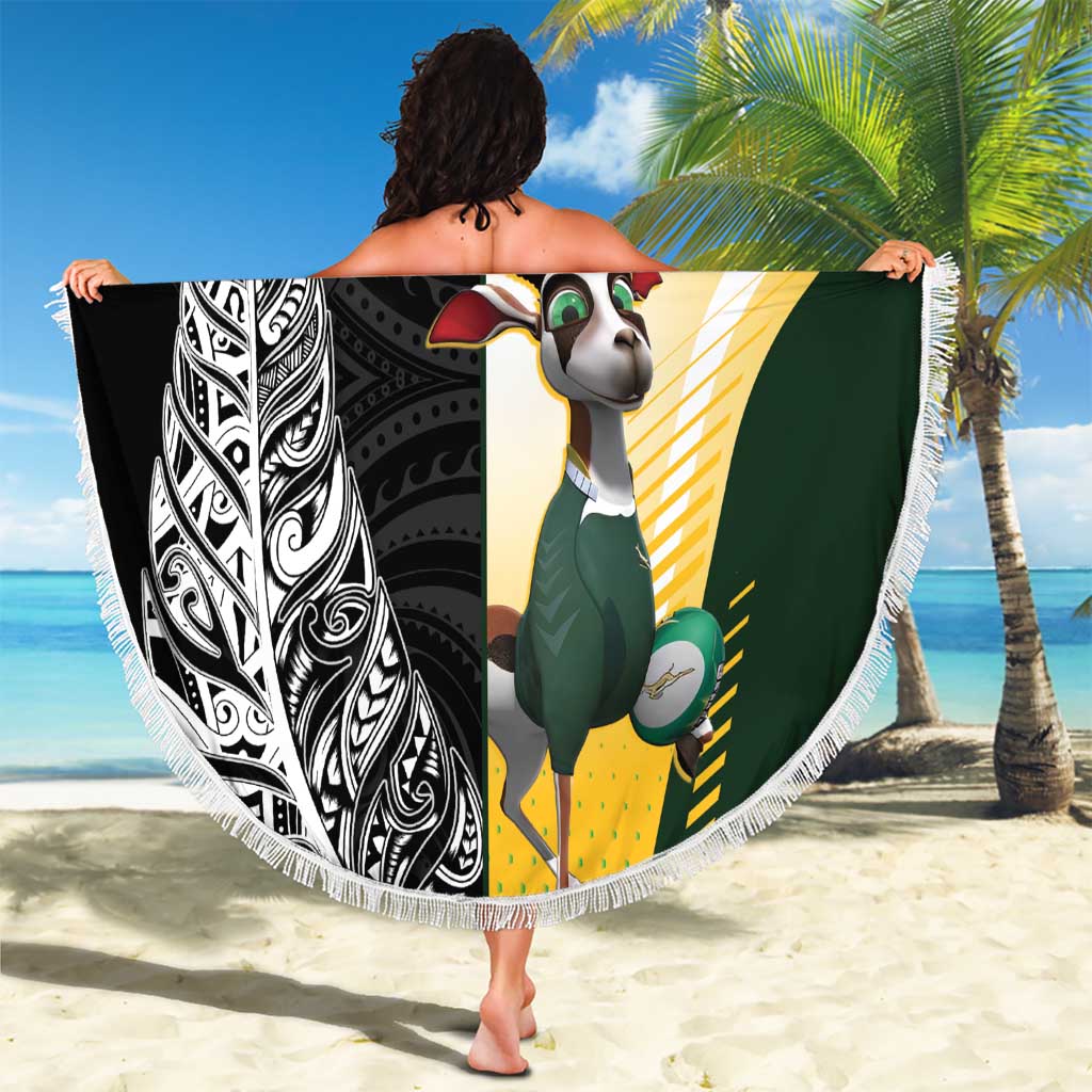 New Zealand and South Africa Rugby Custom Beach Blanket Maori Silver Fern Springbok Together - Aussie Hoodie