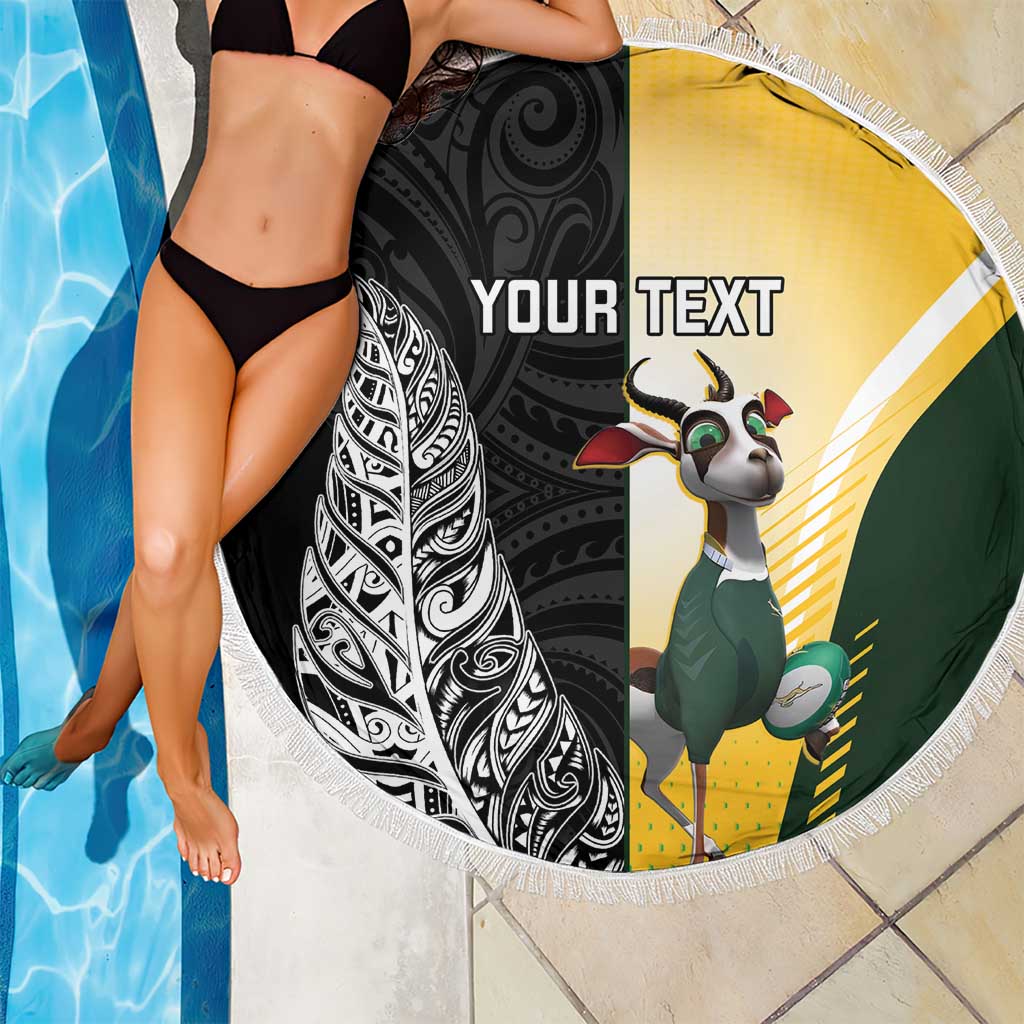 New Zealand and South Africa Rugby Custom Beach Blanket Maori Silver Fern Springbok Together - Aussie Hoodie