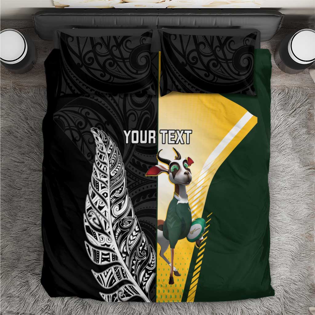 New Zealand and South Africa Rugby Custom Bedding Set Maori Silver Fern Springbok Together - Aussie Hoodie