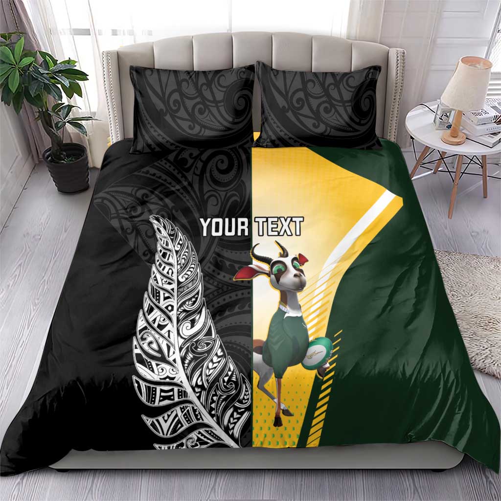 New Zealand and South Africa Rugby Custom Bedding Set Maori Silver Fern Springbok Together - Aussie Hoodie