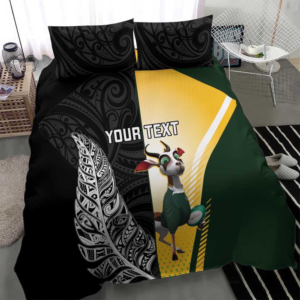 New Zealand and South Africa Rugby Custom Bedding Set Maori Silver Fern Springbok Together - Aussie Hoodie