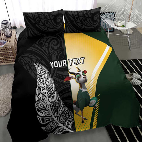 New Zealand and South Africa Rugby Custom Bedding Set Maori Silver Fern Springbok Together - Aussie Hoodie