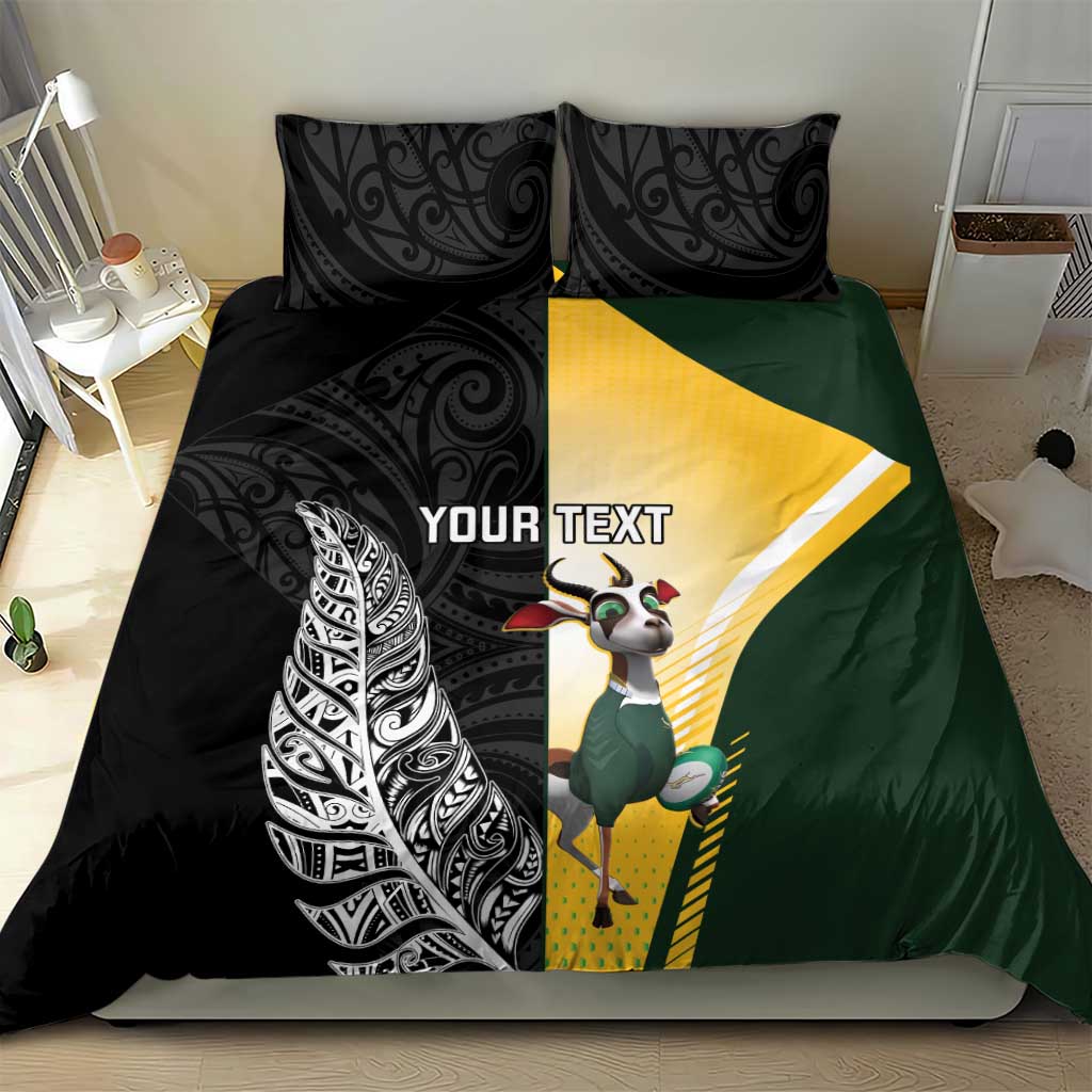 New Zealand and South Africa Rugby Custom Bedding Set Maori Silver Fern Springbok Together - Aussie Hoodie