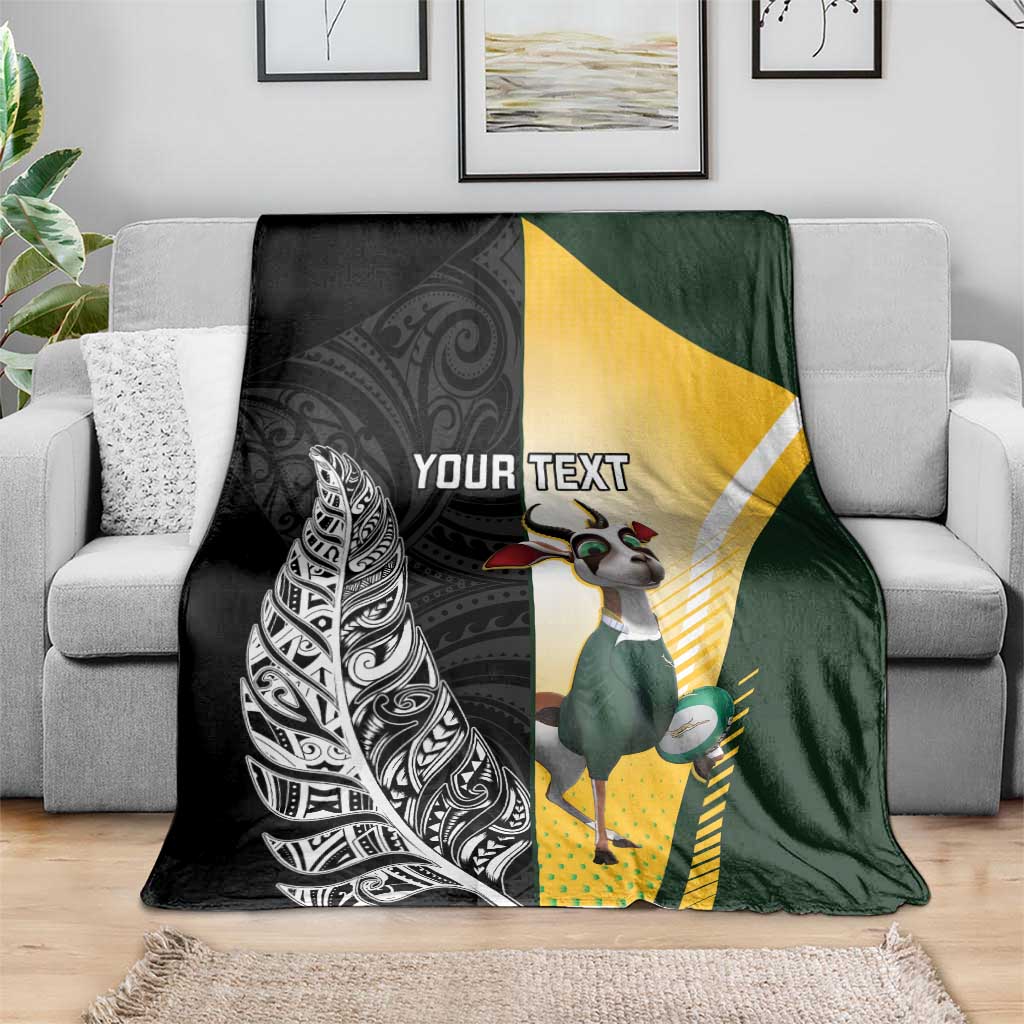New Zealand and South Africa Rugby Custom Blanket Maori Silver Fern Springbok Together - Aussie Hoodie