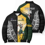 New Zealand and South Africa Rugby Custom Bomber Puffer Jacket Maori Silver Fern Springbok Together - Aussie Hoodie