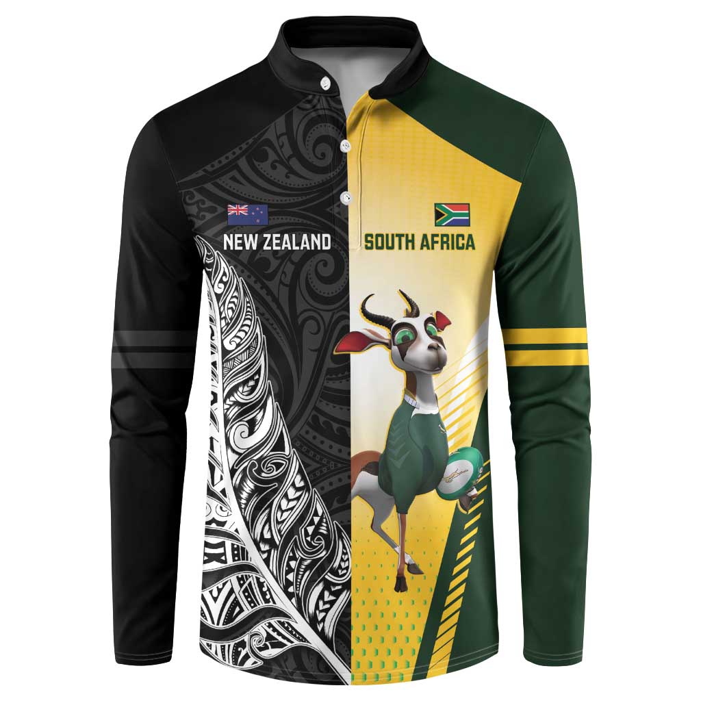 New Zealand and South Africa Rugby Custom Button Sweatshirt Maori Silver Fern Springbok Together - Aussie Hoodie