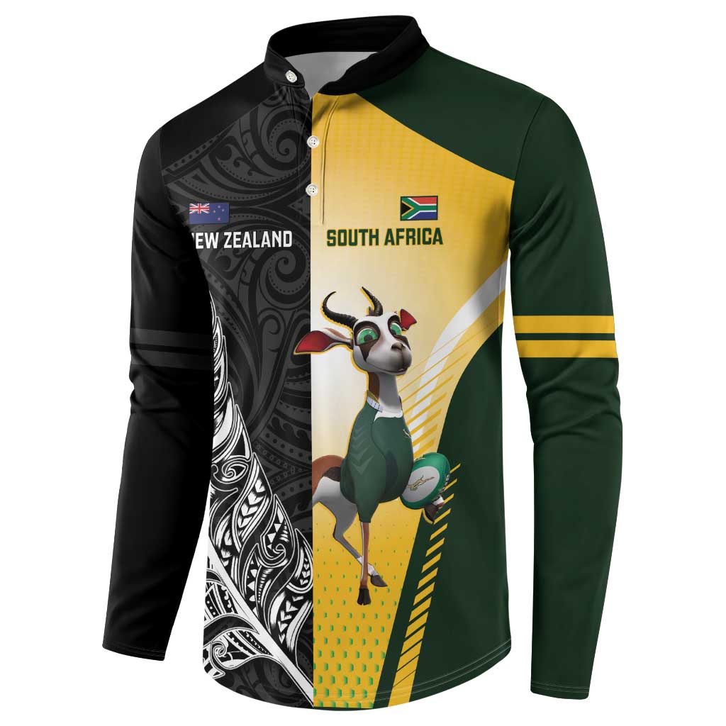 New Zealand and South Africa Rugby Custom Button Sweatshirt Maori Silver Fern Springbok Together - Aussie Hoodie