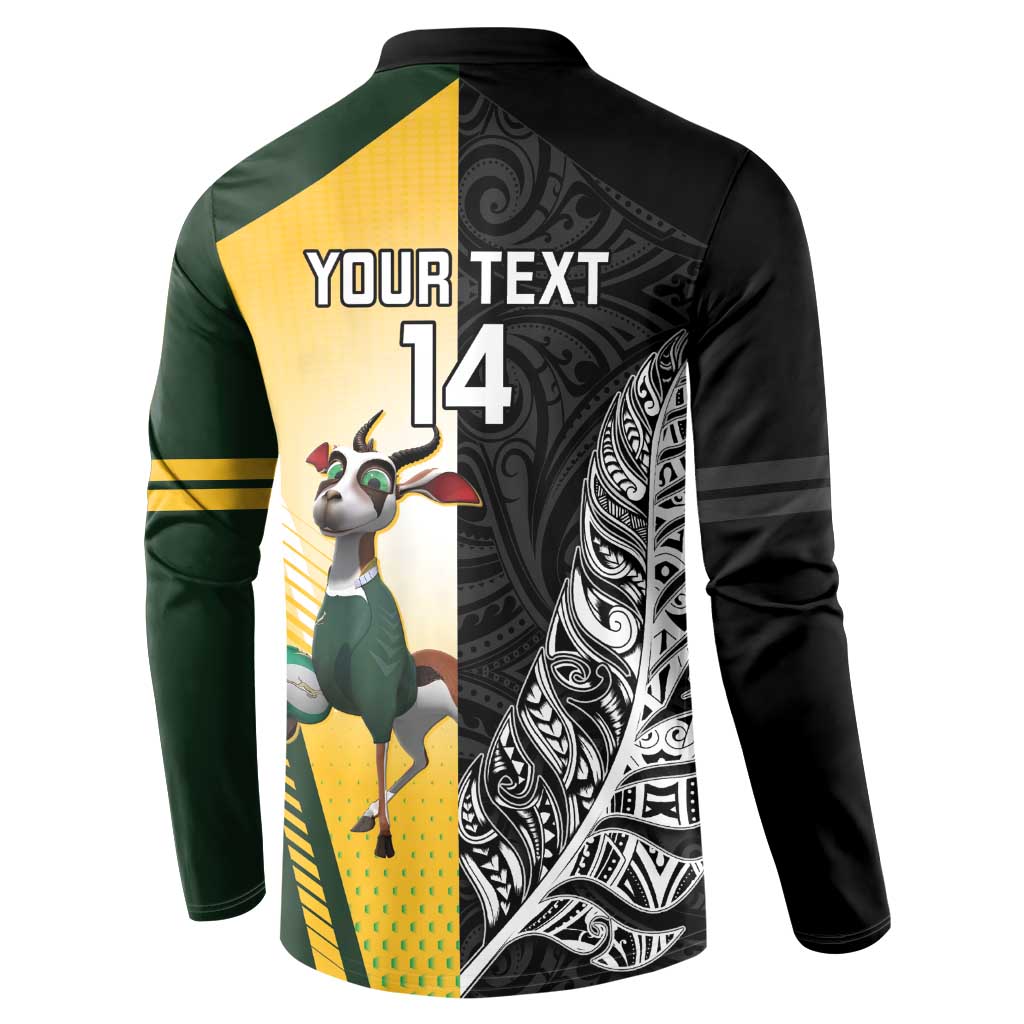 New Zealand and South Africa Rugby Custom Button Sweatshirt Maori Silver Fern Springbok Together - Aussie Hoodie