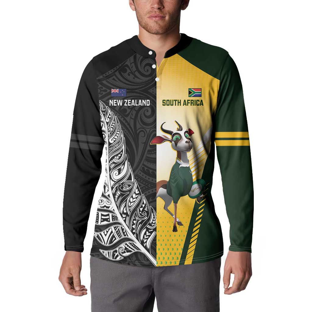 New Zealand and South Africa Rugby Custom Button Sweatshirt Maori Silver Fern Springbok Together - Aussie Hoodie