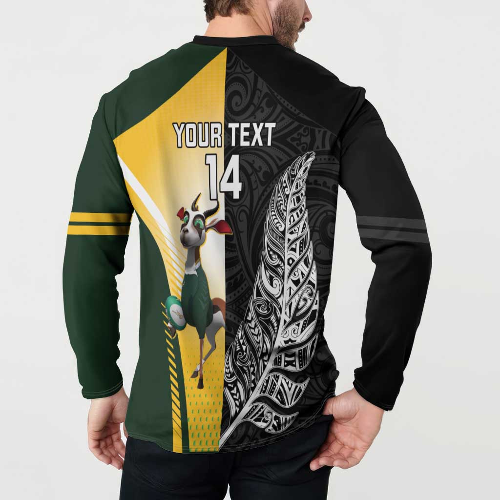 New Zealand and South Africa Rugby Custom Button Sweatshirt Maori Silver Fern Springbok Together - Aussie Hoodie
