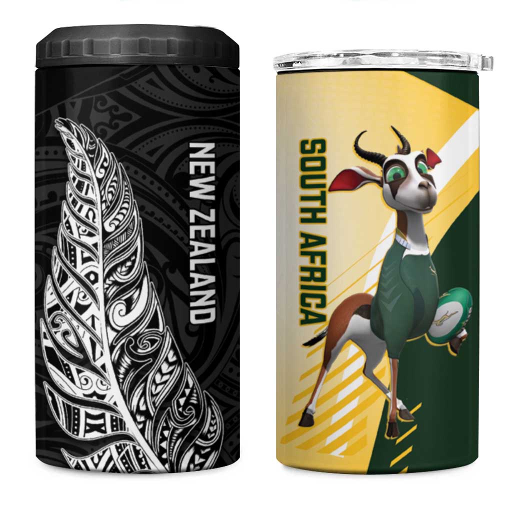 New Zealand and South Africa Rugby 4 in 1 Can Cooler Tumbler Maori Silver Fern Springbok Together - Aussie Hoodie