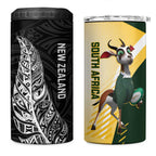 New Zealand and South Africa Rugby 4 in 1 Can Cooler Tumbler Maori Silver Fern Springbok Together - Aussie Hoodie