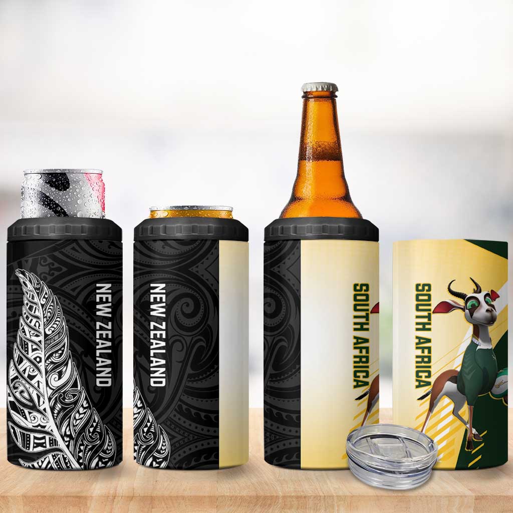 New Zealand and South Africa Rugby 4 in 1 Can Cooler Tumbler Maori Silver Fern Springbok Together - Aussie Hoodie