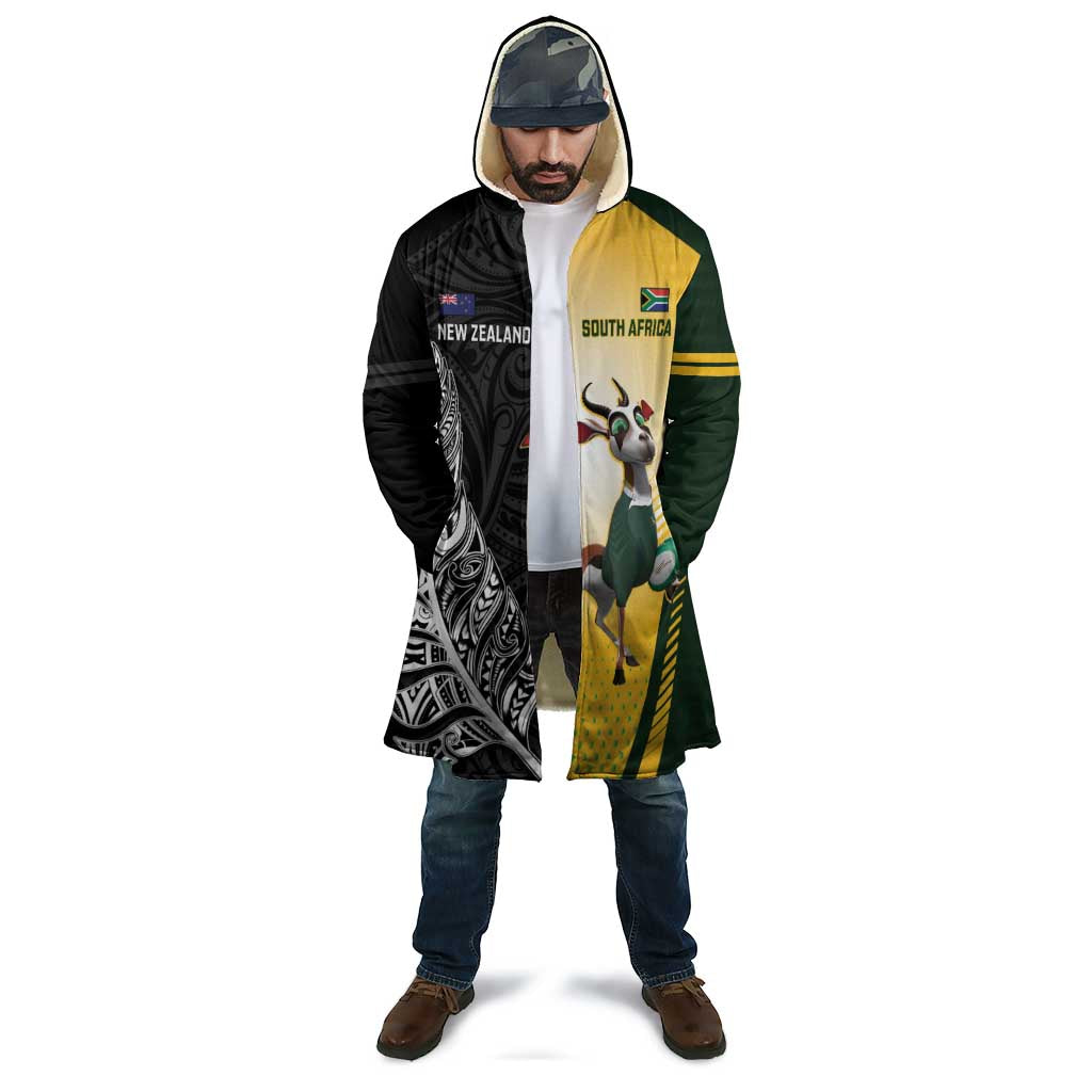 New Zealand and South Africa Rugby Custom Cloak Maori Silver Fern Springbok Together - Aussie Hoodie