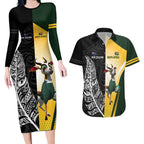 New Zealand and South Africa Rugby Custom Couples Matching Long Sleeve Bodycon Dress and Hawaiian Shirt Maori Silver Fern Springbok Together - Aussie Hoodie