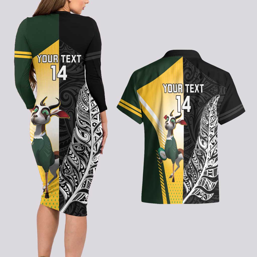 New Zealand and South Africa Rugby Custom Couples Matching Long Sleeve Bodycon Dress and Hawaiian Shirt Maori Silver Fern Springbok Together - Aussie Hoodie