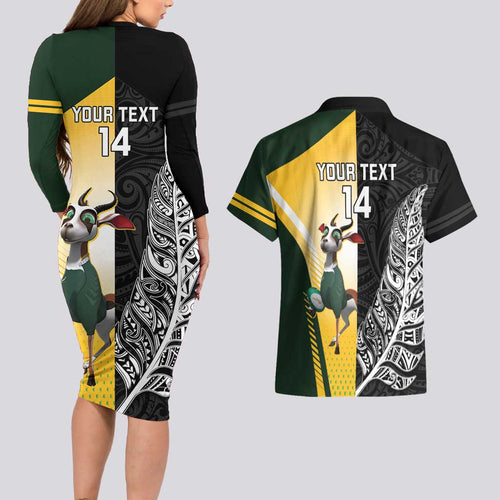 New Zealand and South Africa Rugby Custom Couples Matching Long Sleeve Bodycon Dress and Hawaiian Shirt Maori Silver Fern Springbok Together - Aussie Hoodie
