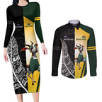 New Zealand and South Africa Rugby Custom Couples Matching Long Sleeve Bodycon Dress and Long Sleeve Button Shirt Maori Silver Fern Springbok Together - Aussie Hoodie