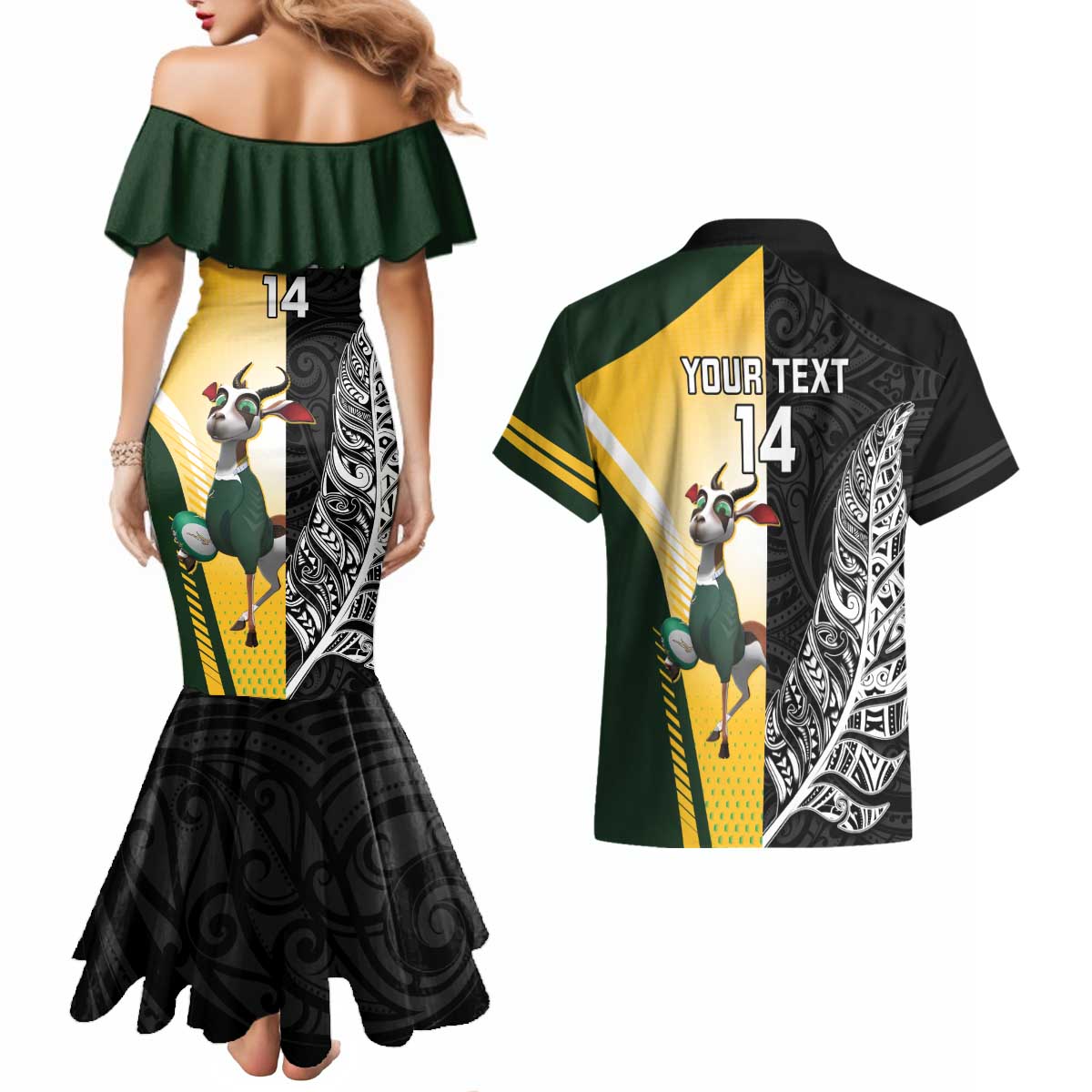 New Zealand and South Africa Rugby Custom Couples Matching Mermaid Dress and Hawaiian Shirt Maori Silver Fern Springbok Together - Aussie Hoodie