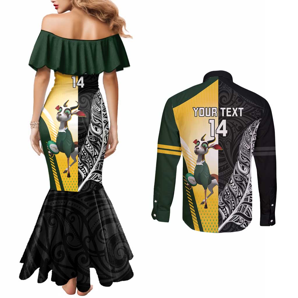 New Zealand and South Africa Rugby Custom Couples Matching Mermaid Dress and Long Sleeve Button Shirt Maori Silver Fern Springbok Together - Aussie Hoodie