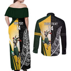 New Zealand and South Africa Rugby Custom Couples Matching Off Shoulder Maxi Dress and Long Sleeve Button Shirt Maori Silver Fern Springbok Together - Aussie Hoodie