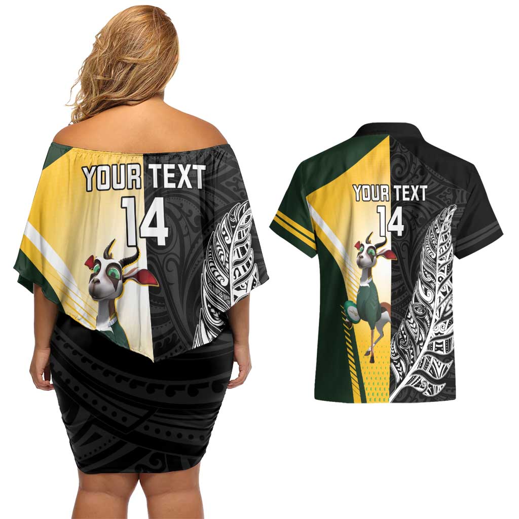 New Zealand and South Africa Rugby Custom Couples Matching Off Shoulder Short Dress and Hawaiian Shirt Maori Silver Fern Springbok Together - Aussie Hoodie