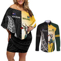 New Zealand and South Africa Rugby Custom Couples Matching Off Shoulder Short Dress and Long Sleeve Button Shirt Maori Silver Fern Springbok Together - Aussie Hoodie