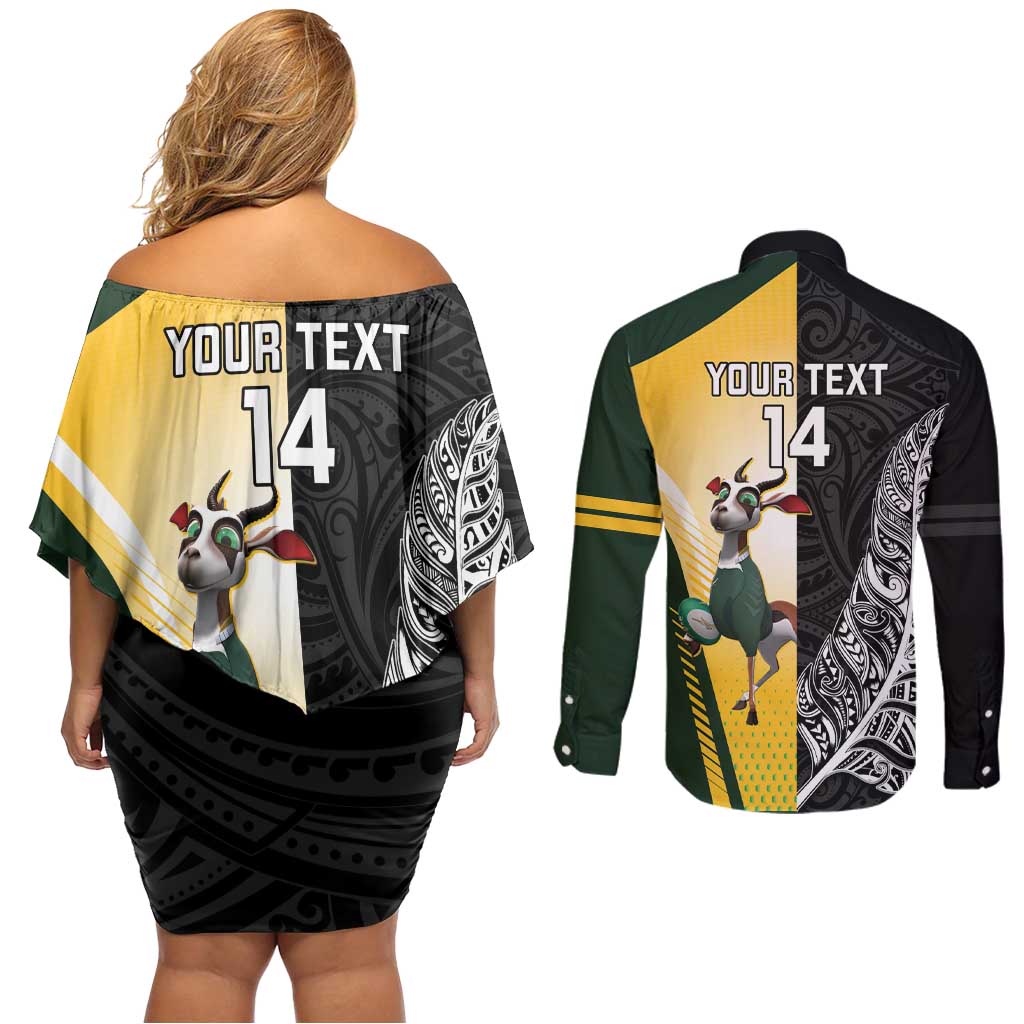 New Zealand and South Africa Rugby Custom Couples Matching Off Shoulder Short Dress and Long Sleeve Button Shirt Maori Silver Fern Springbok Together - Aussie Hoodie