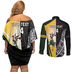 New Zealand and South Africa Rugby Custom Couples Matching Off Shoulder Short Dress and Long Sleeve Button Shirt Maori Silver Fern Springbok Together - Aussie Hoodie