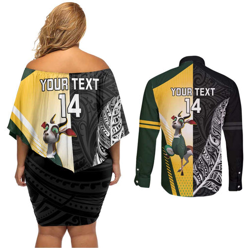 New Zealand and South Africa Rugby Custom Couples Matching Off Shoulder Short Dress and Long Sleeve Button Shirt Maori Silver Fern Springbok Together - Aussie Hoodie