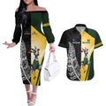 New Zealand and South Africa Rugby Custom Couples Matching Off The Shoulder Long Sleeve Dress and Hawaiian Shirt Maori Silver Fern Springbok Together - Aussie Hoodie