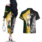 New Zealand and South Africa Rugby Custom Couples Matching Off The Shoulder Long Sleeve Dress and Hawaiian Shirt Maori Silver Fern Springbok Together - Aussie Hoodie
