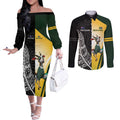 New Zealand and South Africa Rugby Custom Couples Matching Off The Shoulder Long Sleeve Dress and Long Sleeve Button Shirt Maori Silver Fern Springbok Together - Aussie Hoodie