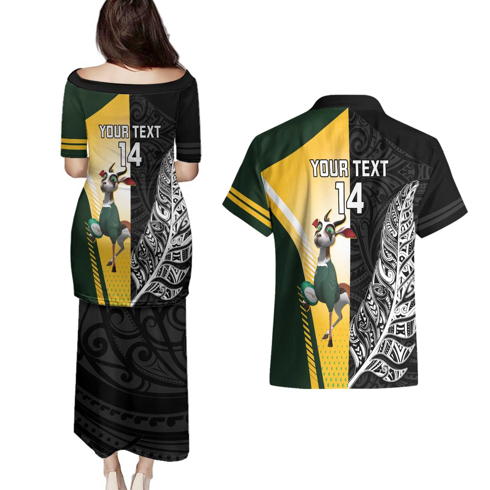 New Zealand and South Africa Rugby Custom Couples Matching Puletasi and Hawaiian Shirt Maori Silver Fern Springbok Together - Aussie Hoodie