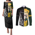 New Zealand and South Africa Rugby Custom Couples Matching Puletasi and Long Sleeve Button Shirt Maori Silver Fern Springbok Together - Aussie Hoodie