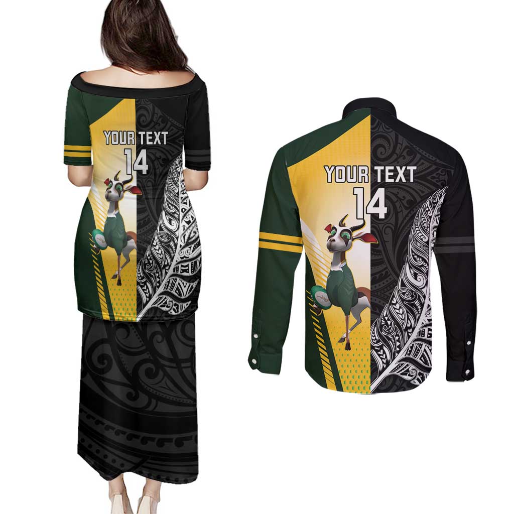New Zealand and South Africa Rugby Custom Couples Matching Puletasi and Long Sleeve Button Shirt Maori Silver Fern Springbok Together - Aussie Hoodie
