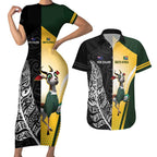 New Zealand and South Africa Rugby Custom Couples Matching Short Sleeve Bodycon Dress and Hawaiian Shirt Maori Silver Fern Springbok Together - Aussie Hoodie