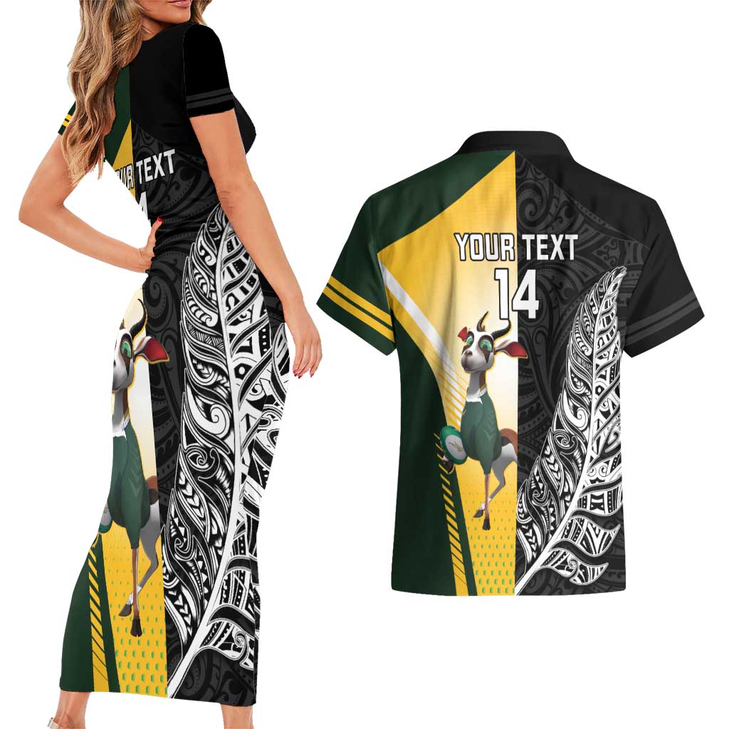 New Zealand and South Africa Rugby Custom Couples Matching Short Sleeve Bodycon Dress and Hawaiian Shirt Maori Silver Fern Springbok Together - Aussie Hoodie