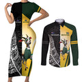 New Zealand and South Africa Rugby Custom Couples Matching Short Sleeve Bodycon Dress and Long Sleeve Button Shirt Maori Silver Fern Springbok Together - Aussie Hoodie