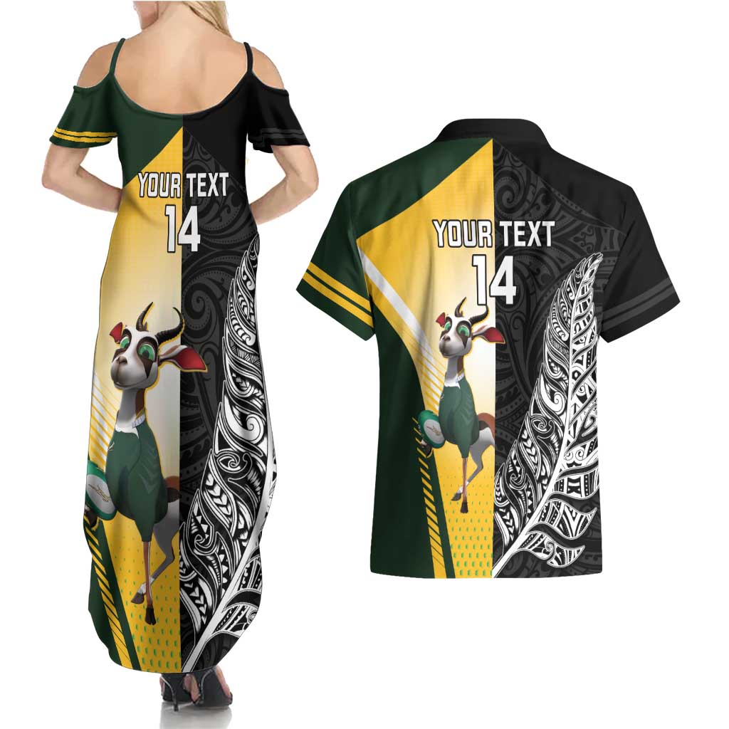 New Zealand and South Africa Rugby Custom Couples Matching Summer Maxi Dress and Hawaiian Shirt Maori Silver Fern Springbok Together - Aussie Hoodie