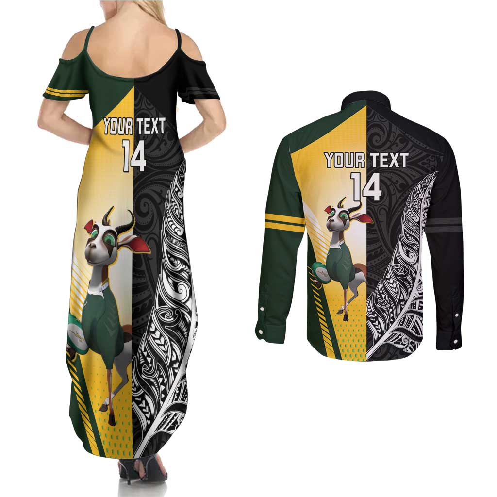 New Zealand and South Africa Rugby Custom Couples Matching Summer Maxi Dress and Long Sleeve Button Shirt Maori Silver Fern Springbok Together - Aussie Hoodie