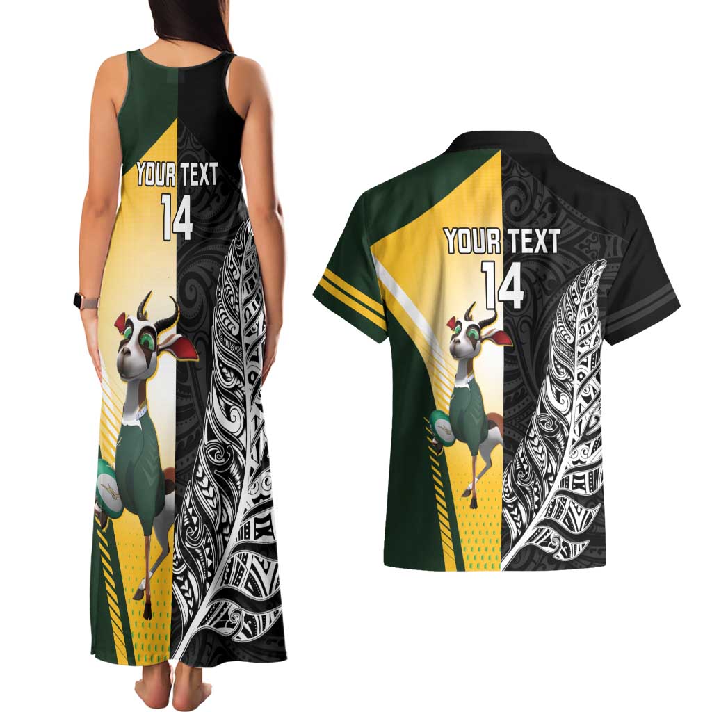 New Zealand and South Africa Rugby Custom Couples Matching Tank Maxi Dress and Hawaiian Shirt Maori Silver Fern Springbok Together - Aussie Hoodie