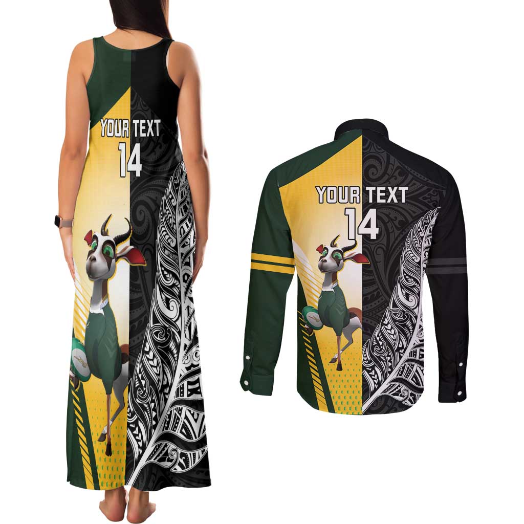 New Zealand and South Africa Rugby Custom Couples Matching Tank Maxi Dress and Long Sleeve Button Shirt Maori Silver Fern Springbok Together - Aussie Hoodie