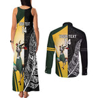 New Zealand and South Africa Rugby Custom Couples Matching Tank Maxi Dress and Long Sleeve Button Shirt Maori Silver Fern Springbok Together - Aussie Hoodie