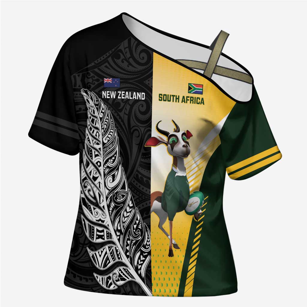 New Zealand and South Africa Rugby Custom Cross Shoulder Shirt Maori Silver Fern Springbok Together - Aussie Hoodie