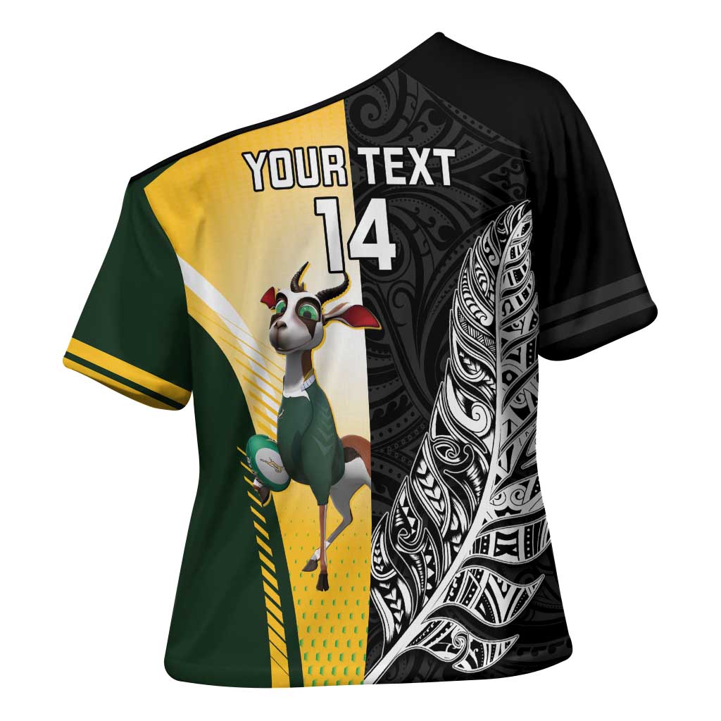 New Zealand and South Africa Rugby Custom Cross Shoulder Shirt Maori Silver Fern Springbok Together - Aussie Hoodie