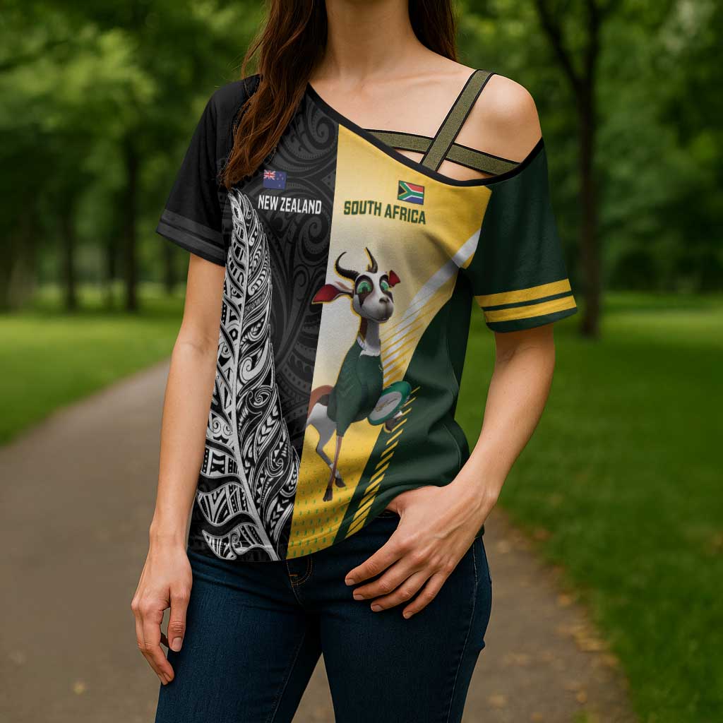 New Zealand and South Africa Rugby Custom Cross Shoulder Shirt Maori Silver Fern Springbok Together - Aussie Hoodie